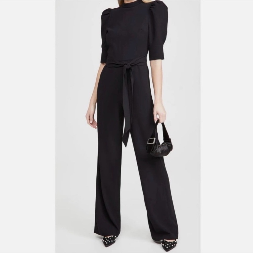 Alice + Olivia Jumpsuit Alexis Puff Sleeve Wide Leg Belted in Black